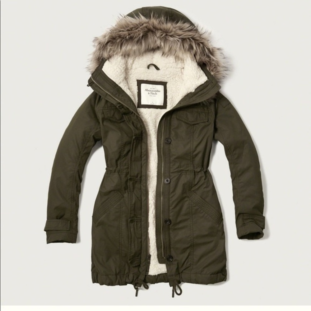 Abercrombie & Fitch Sherpa Lined Hoodie Military Jacket Coat size M